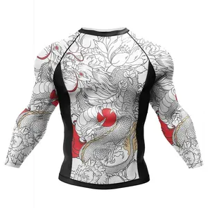 Venta al por mayor de alta calidad Jiu Jitus Rash Guard de manga larga personalizada sublimación impresa compresión Rash Guard para hombres