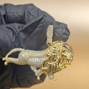 Colgante de León de Plata de Ley 925 y Oro de 18K con Moissanita, Estilo Hip Hop, Temática Animal, Regalo Unisex - Product Image 2
