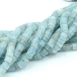 Cuentas de Aguamarina Azul Pulidas y Lisas en Forma de Botón de Neumático - Hilo de 16 Pulgadas - Modelo PMEGEMSBEADS T3 - 10 Hilos de Piedras - Product Image 1