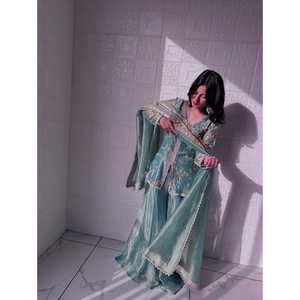 Conjunto de Fiesta de Diseñador, Talla 2XL, Top-Sharara y Dupatta, Estilo Elegante - Product Image 6