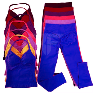 Ensemble de leggings de yoga sans couture grande taille pour femme, avec débardeur dos nu à bretelles croisées et logo frontal, idéal pour le fitness et le sport - Product Image 1