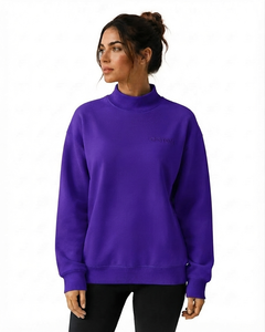 Sweat-shirt oversize à col montant pour femme, en mélange de coton doux, manches longues, coupe décontractée, style décontracté, pull pour tous les jours - Product Image 1