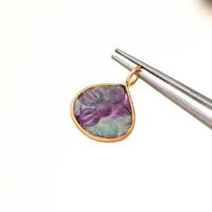 Natural Multi Fluorite Flower Pendant 925 Sterling <b>Silver</b> Gemstone Pendant Hand Carved Heart <b>Charm</b> Multi Fluorite Jewelry Making - Product Image 5