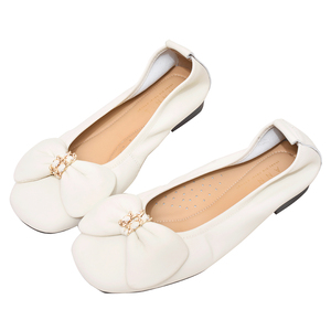 Ballerines en cuir d'agneau véritable pour femmes Ann'S, avec nœud décoratif, en cuir souple, confortables, à enfiler, couleur beige - Product Image 3