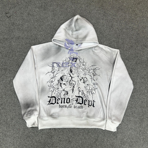 เสื้อฮู้ดดี้ผู้ชายสไตล์สตรีทแวร์ ปรับราคาได้ แฟชั่นอินเทรนด์ สีชมพู ซิป แต่งลายขาดๆ ประดับเพชร ซิปแบบรูดขึ้น ล้างสีแบบแอซิดวอช ผ้าฟลีซ - Product Image 1
