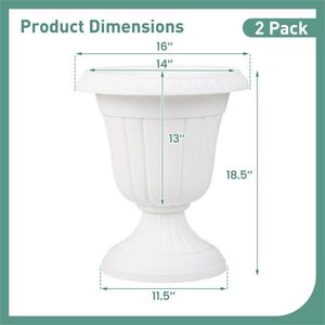 Set di 2 Vasi Vintage a Forma di Urna, Resistenti alle Intemperie, Bianchi in PP, con Fori di Drenaggio Opzionali per Uso Interno ed Esterno, Motivo Quadrato INS - Product Image 2