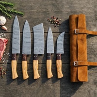 Ensemble de couteaux de chef en acier Damas de qualité supérieure, 5 pièces, ambidextres, durables, logo personnalisé/marque privée OEM/ODM, couteaux pour usage hôtelier