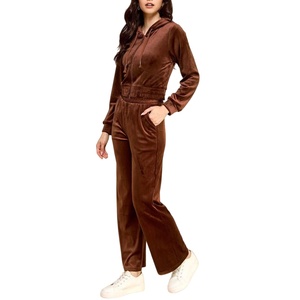 Nouvel ensemble deux pièces personnalisé pour l'automne, survêtement à capuche en velours tendance avec double fermeture éclair, ensemble de vêtements pour femme - Product Image 3