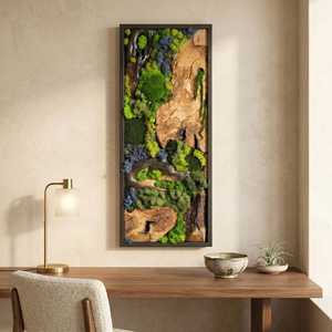 Tapiz de madera esmeralda, arte de pared, panel de naturaleza con contorno de musgo y bosque invernal, escultura de pared con efecto mirasur de madera y musgo, Bosque - Product Image 4
