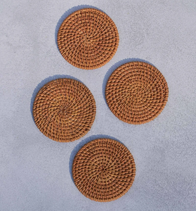 Posavasos de Ratán de la Mejor Calidad, Juego de 4 Piezas, Tejidos a Mano, Decoración de Mesa Elegante, Estilo Boho - Product Image 1