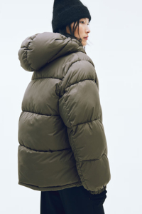 Wholesale OEM <b>Women's</b> Hooded <b>Puffer</b> <b>Jacket</b> Belt Front 2 Way Zip Fastening Faux Fur Lining <b>Waterproof</b> Printed Canvas Fabric - Product Image 3