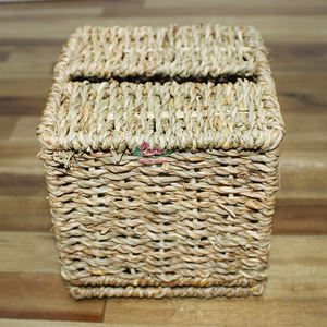 Boîte à mouchoirs en jacinthe d'eau carrée de haute qualité, artisanat fait à la main pour la maison et le bureau - Product Image 2