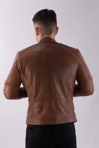 Blouson tendance pour homme en cuir véritable, logo personnalisé, style motard, coupe ajustée, vintage, en peau d'agneau véritable, chaud pour l'hiver - Product Image 5