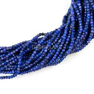 Cuentas redondas microfacetadas de lapislázuli natural de 2 mm, cuentas de lapislázuli para la fabricación de joyas, piedras preciosas sueltas facetadas con corte de diamante al por mayor. - Product Image 2