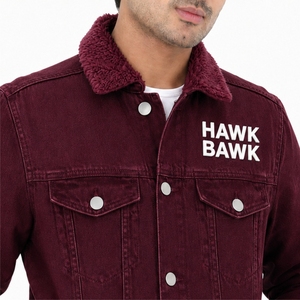 Chaqueta de mezclilla estilo urbano color borgoña para hombre, para una moda urbana moderna, estilo clásico color vino para un estilo de vida versátil, chaqueta de mezclilla hecha a medida - Product Image 4