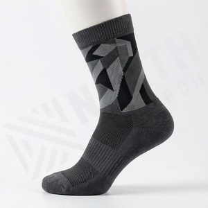Crew <b>Socks</b> Geometric Pattern <b>Black</b> Gray Running Breathable Polyester Spandex Adult Summer Athletic Sports <b>Socks</b> - Product Image 3