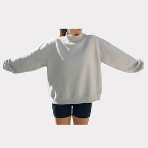 เสื้อสเวตเชิ้ตคอกลมโอเวอร์ไซส์สำหรับผู้หญิง สีพื้น ไหล่ตก แขนยาว ผ้าถัก ผ้าฝ้าย ใส่ได้ในฤดูใบไม้ร่วง - Product Image 2