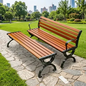 Outdoor Wooden <b>Garden</b> <b>Bench</b> with Matching Footrest Cast Iron Frame Patio Lawn Park Seating Furniture <b>Set</b> - Product Image 6