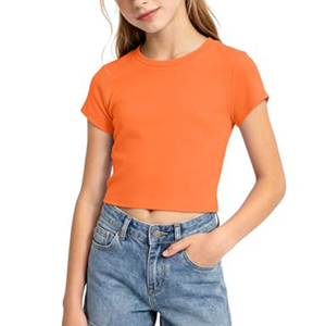 T-shirts d'été en coton rose pour filles, uniforme scolaire, vêtements décontractés pour étudiantes, hauts courts à manches courtes basiques - Product Image 4