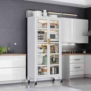 Open-Door Multilevel Kitchen Cabinets Household <b>Microwave</b> <b>Storage</b> with Side Bowls Floor to Ceiling Organizer - Product Image 1