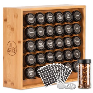 Handcrafted Teak <b>Wood</b> Spice Rack with 30 Glass Jars | Wholesale Kitchen Organizer - Product Image 1