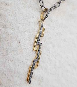Pendentif vintage en argent sterling 925 plaqué rhodium noir, chaîne à maillons, bijoux en diamant naturel pavé, taille 50x7MM, pour mariage - Product Image 2