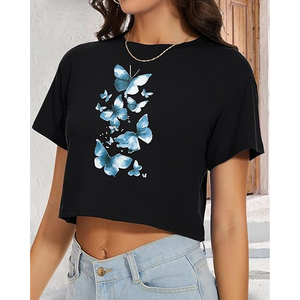 Camiseta Corta Blanca para Mujer, de Algodón, Holgada, de Manga Corta, Estilo Casual Urbano, con Impresión de Logotipo Personalizado - Product Image 3