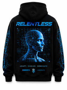 เสื้อฮู้ดดี้สีดำแบบไม่มีลาย แบรนด์ Relentless สำหรับผู้ชาย สไตล์สตรีทแวร์ ทรงปกติ พิมพ์ลายดิจิทัล ลายสายฟ้าสีน้ำเงิน ผ้าเฟรนช์เทอร์รี่ 320gsm - Product Image 2
