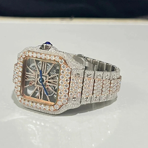 Montre de luxe en acier inoxydable plaqué or rose, entièrement sertie de diamants Moissanite VVS, mouvement automatique numérique, style Hip Hop - Product Image 2