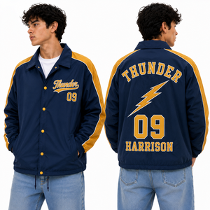 Veste de coach à marque privée, broderie personnalisée du nom et du numéro du joueur, vêtements de sport imperméables pour l'extérieur, fournisseur et exportateur en gros - Product Image 2