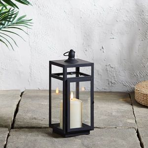 Lanterne à bougie en métal de style industriel avec fenêtres en verre, parfaite pour les arrangements d'éclairage décoratifs modernes pour la maison - Product Image 2