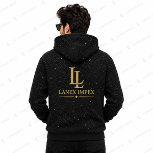 Sweat-shirt à capuche unisexe noir avec strass, logo personnalisé, streetwear décontracté, sweat-shirt en molleton à manches longues, 100% coton, tendance - Product Image 4