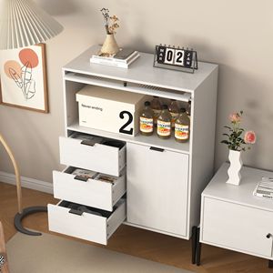 Credenza in Legno 85 cm x 40 cm con 3 Cassetti e 1 Anta in Vetro per Cucina, Sala da Pranzo o Corridoio - Product Image 5