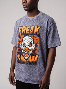 T-shirt graphique vintage délavé personnalisé pour homme, coupe oversize, style streetwear, imprimé clown d'horreur, manches courtes, col rond, en coton, décontracté - Product Image 3