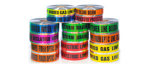 Detecteerbare aluminium ondergrondse waarschuwingstape, blauwe detecteerbare <span class=keywords><strong>tape</strong></span> voor kabel- en rioolmarkering onder de grond - Product Image 5