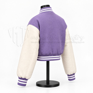 เสื้อแจ็คเก็ตบอมเบอร์สีม่วงสำหรับผู้หญิง ปักลายหัวใจ สไตล์วิทยาลัย แฟชั่นเกาหลีระดับพรีเมียม - Product Image 4