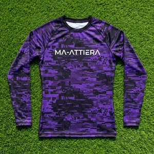 Men Long Sleeve <b>Compression</b> <b>Shirt</b> Purple <b>Black</b> Digital Camo Gym Fitness Running Training Sportswear Performance Base Layer - Product Image 5