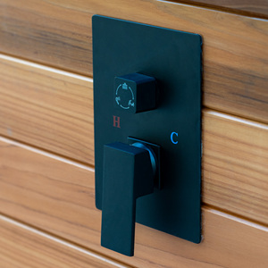 Doccia da Esterno Moderna Autoportante di Lusso con Pannello in WPC, Soffione a Pioggia e Lavapiedi per Arredo Villa Costiera e <span class=keywords><strong>Piscina</strong></span> - Product Image 5