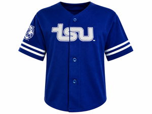 Camiseta de Béisbol Azul Personalizada al por Mayor – Camisa Deportiva de Manga Corta con Botones Delanteros para Equipo Tiger, Marca Privada OEM - Product Image 1