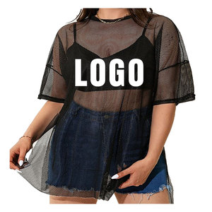 Women's Summer Mesh T Shirt Oversized <b>Fishnet</b> Graphic Logo Top Lightweight Breathable Fashion Clothing - Product Image 4