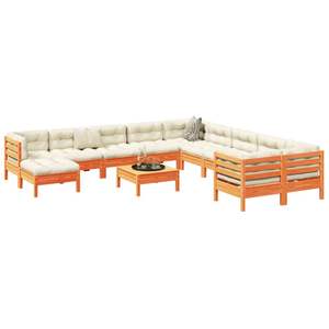 Ensemble de canapés de jardin en bois de pin massif brun ciré, tissu Oxford avec coton PP, mobilier d'extérieur élégant - Product Image 1