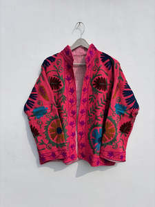 Women's Handmade Suzani Kantha <b>Quilt</b> Jacket Stand Collar Full Sleeves Wholesale Embroidered Ethnic Fashion Outerwear Collection - Product Image 3