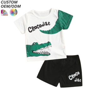 Ensemble de vêtements d'été pour garçons personnalisés, 100% coton, imprimé animal, t-shirt décontracté et short, support OEM/ODM pour la vente en gros - Product Image 3