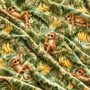 Tissu d'ameublement tissé léger et respirant à motif personnalisé Monkey Banana Bird, vert sauge - Product Image 5