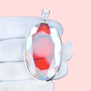 Pendentif en topaze mystique de taille géante, en argent sterling 925, fait main, serti de pierres ovales, grand cristal, bijoux pour femmes - Product Image 4