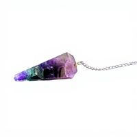 Pendentif en améthyste polie avec chaîne en argent, Feng Shui, pierre d'équilibre des chakras, artisanat de haute qualité