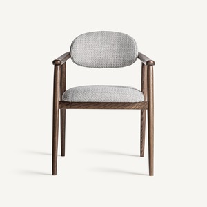 Chaise de salle à manger moderne haut de gamme avec tissu bouclé texturé et pieds en bois foncé pour café, restaurant, hôtel - Product Image 2