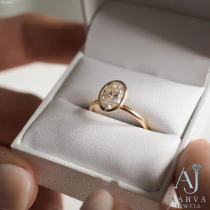 Anillo de Compromiso de Moissanita con Corte Ovalado, Engaste de Bisel, Banda Solitaria en Oro Rosa de 14K, Certificado IGI para Mujer - Product Image 3