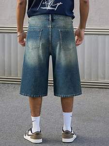 กางเกงยีนส์ขาสั้นทรงหลวมสำหรับผู้ชาย สไตล์สตรีทแวร์ ความยาวคลุมเข่า - Product Image 5