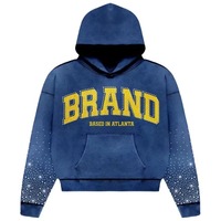 Sweat à capuche personnalisé entièrement orné de strass, style vintage délavé, en coton épais 100 %, coupe oversize, effet scintillant, streetwear